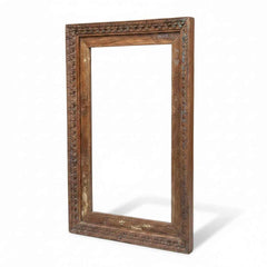 KB ART Natural Teak Rustic Carved Teak Wood Wall Mirror – Handcrafted Rustic Jodhpur Home Decor