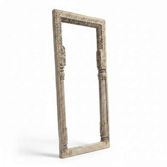 KB ART Whitewashed Carved Pillar Solid Wood Floor Mirror – Handcrafted Rajasthani Jodhpur Home Decor