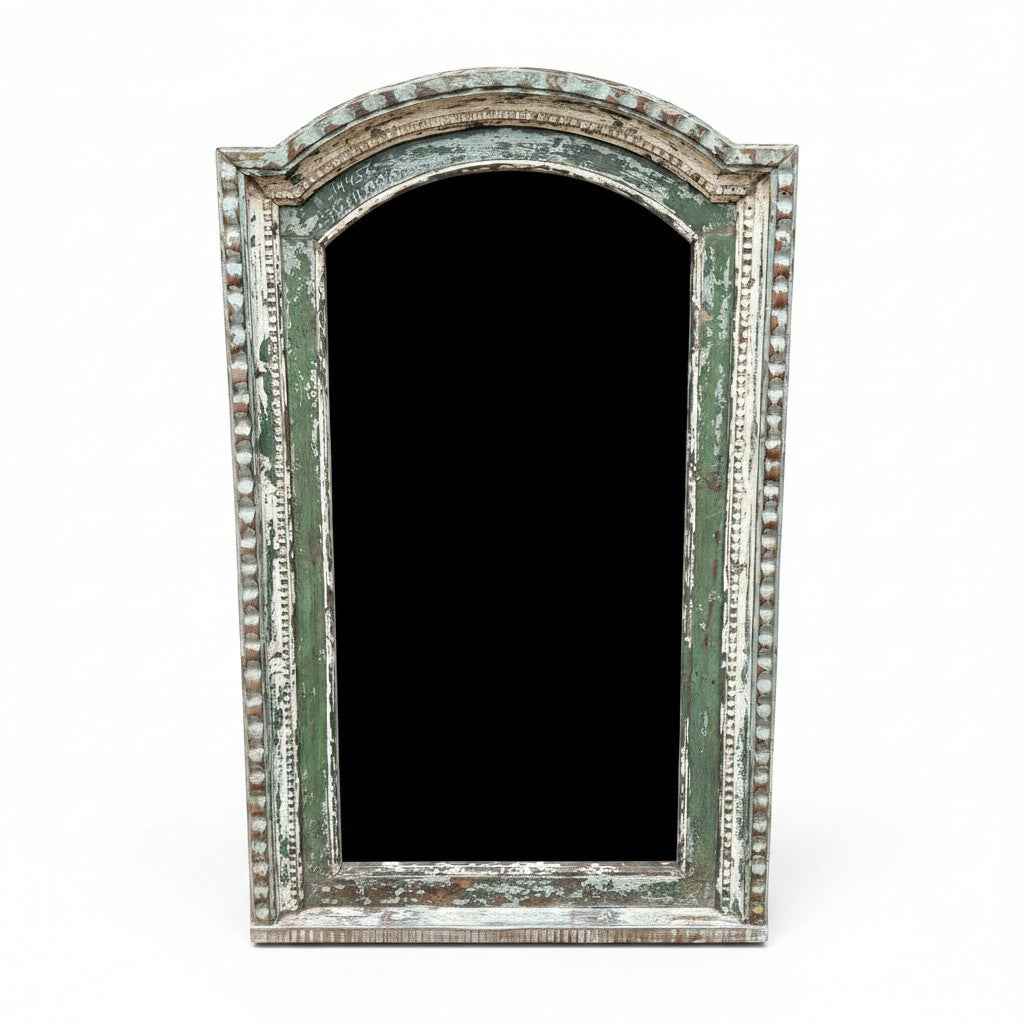 KB ART Distressed Green Distressed Arched Solid Wood Wall Mirror – Handcrafted Rajasthani Jodhpur Home Decor