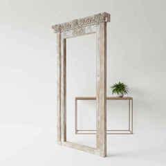 KB ART Whitewashed Architectural Haveli Solid Wood Door-Style Wall Mirror – Handcrafted Haveli Jodhpur Home Decor