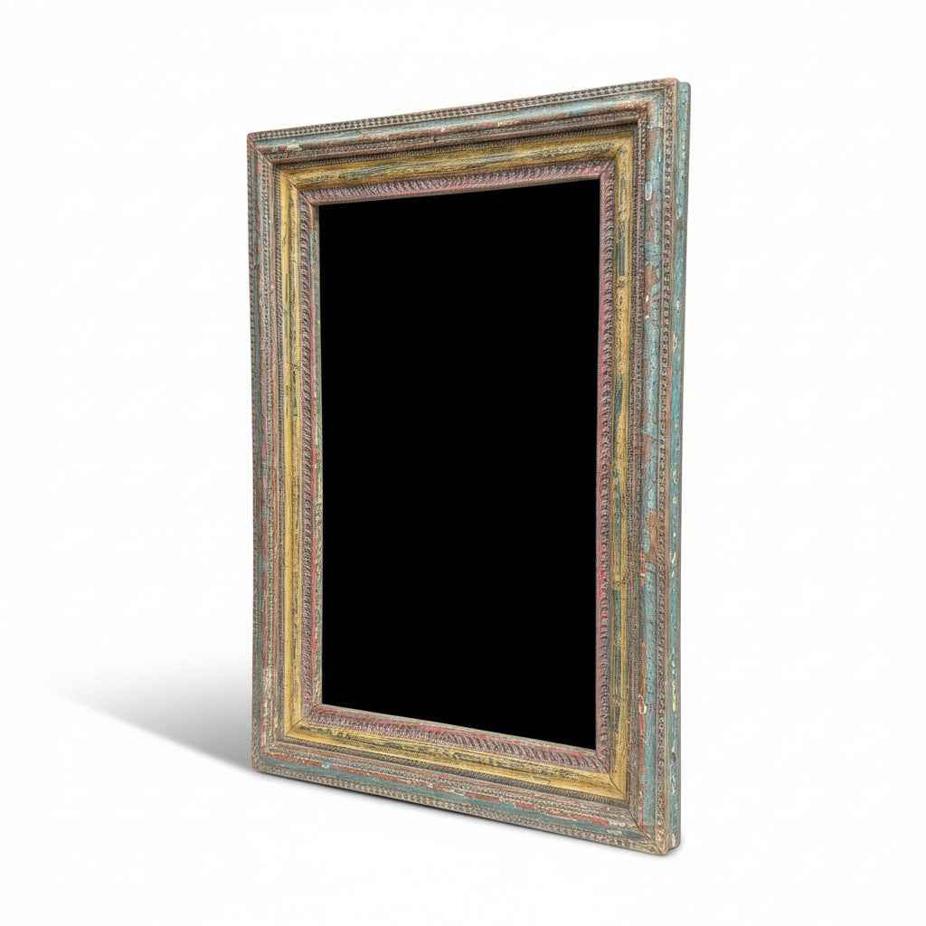 KB ART Distressed Multicolor Distressed Carved Solid Wood Wall Mirror – Handcrafted Rajasthani Jodhpur Home Decor