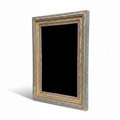 KB ART Distressed Multicolor Distressed Carved Solid Wood Wall Mirror – Handcrafted Rajasthani Jodhpur Home Decor