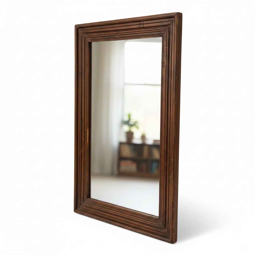 KB ART Natural Teak Classic Molded Teak Wood Wall Mirror – Handcrafted Rajasthani Jodhpur Home Decor
