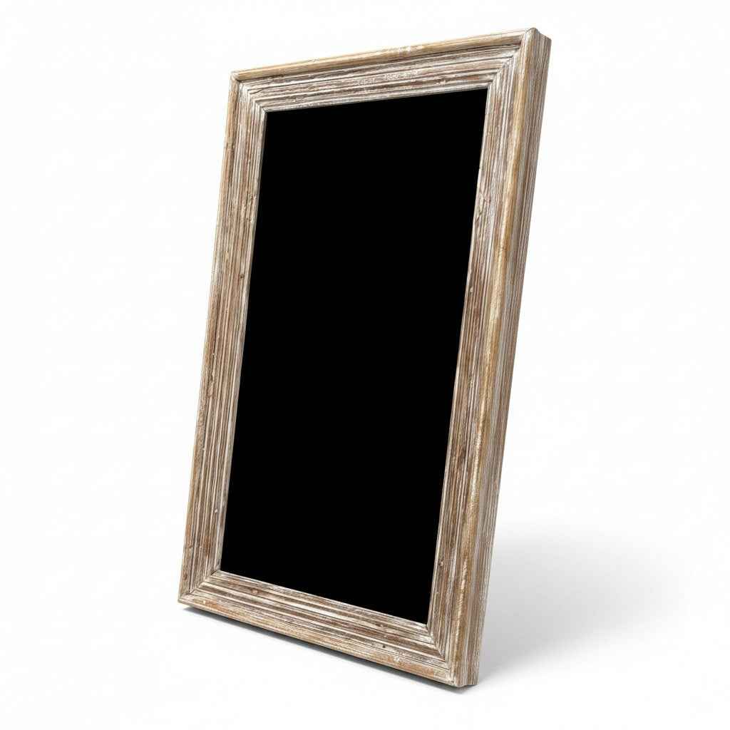 KB ART Bleached White Rustic Molded Solid Wood Wall Mirror – Handcrafted Rustic Jodhpur Home Decor