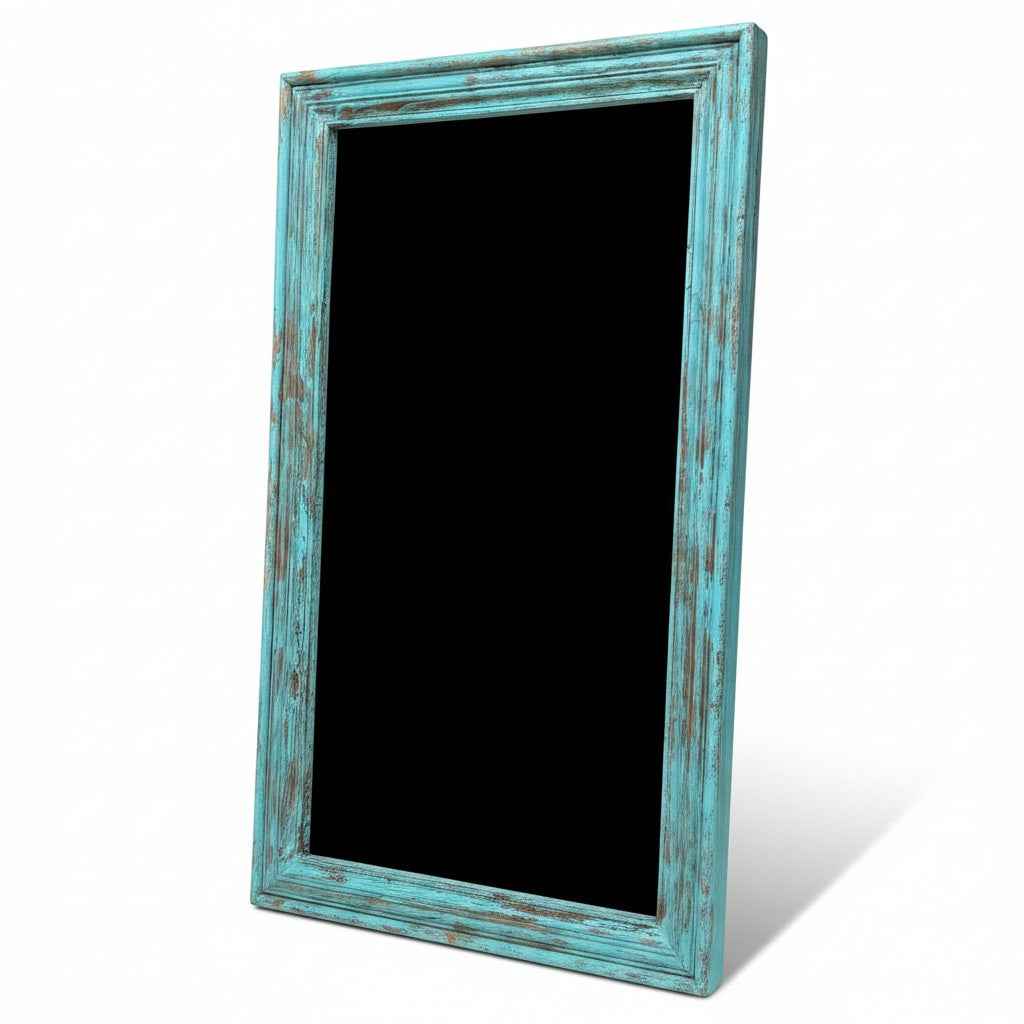 KB ART Distressed Blue Distressed Molded Solid Wood Wall Mirror – Handcrafted Rajasthani Jodhpur Home Decor