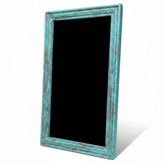 KB ART Distressed Blue Distressed Molded Solid Wood Wall Mirror – Handcrafted Rajasthani Jodhpur Home Decor