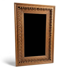 KB ART Natural Teak Bobbin Beaded Carved Teak Wood Wall Mirror – Handcrafted Rajasthani Jodhpur Home Decor