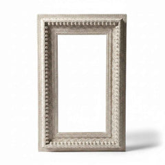 KB ART Whitewashed Ornate Bobbin Beaded Solid Wood Wall Mirror – Handcrafted Rajasthani Jodhpur Home Decor