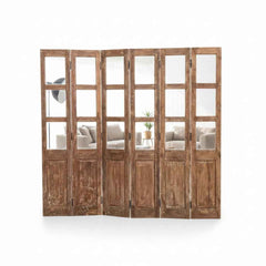 KB ART Vintage Wooden Glass-Panel Room Divider – Handcrafted Vintage Antique Room Divider for Home Decor Styling