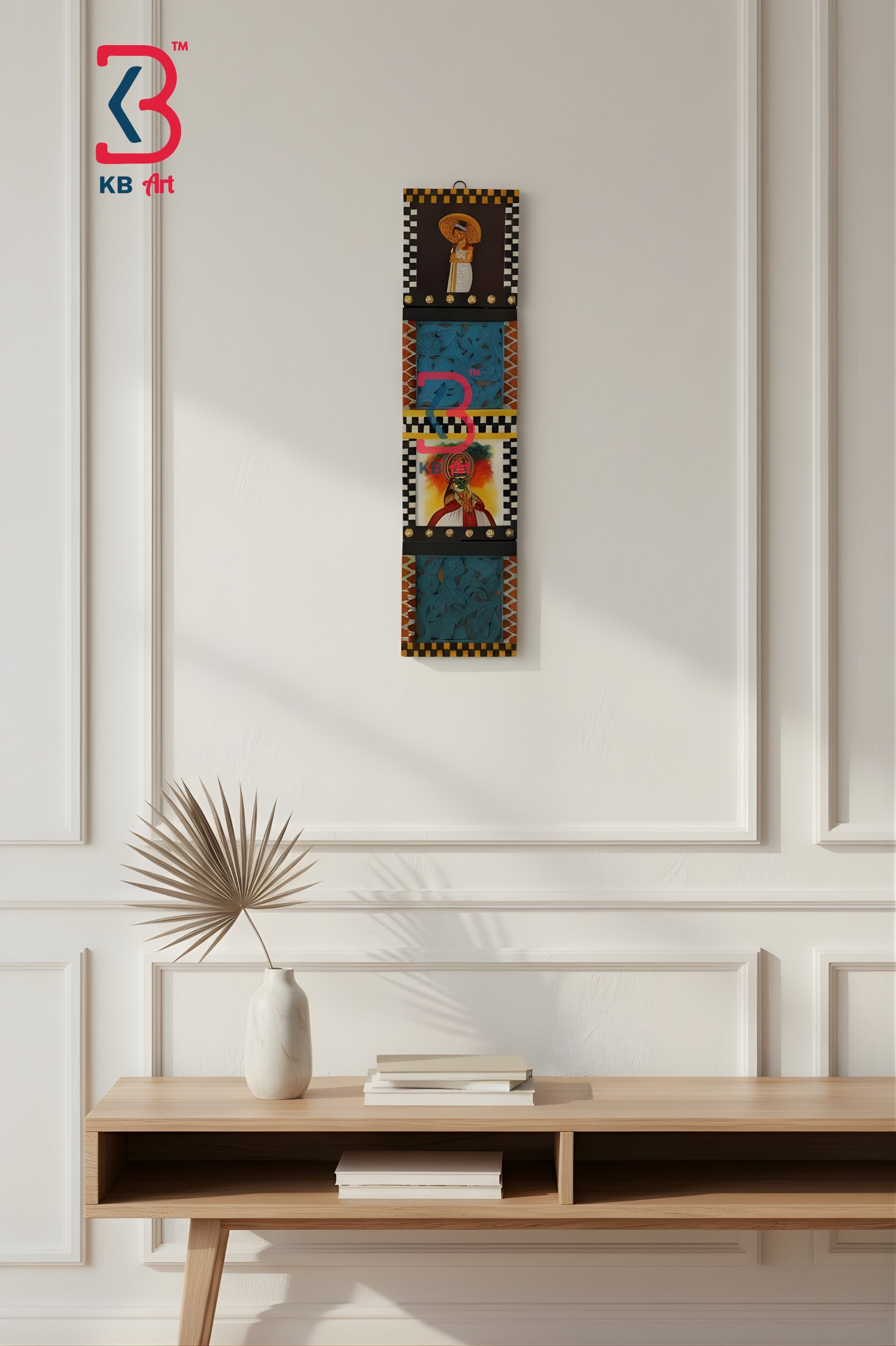 KB ART Kerala Mural Big Wall Decor Gate - Styled Display in Home Interior Setting - Handcrafted Wooden Decor Jodhpur