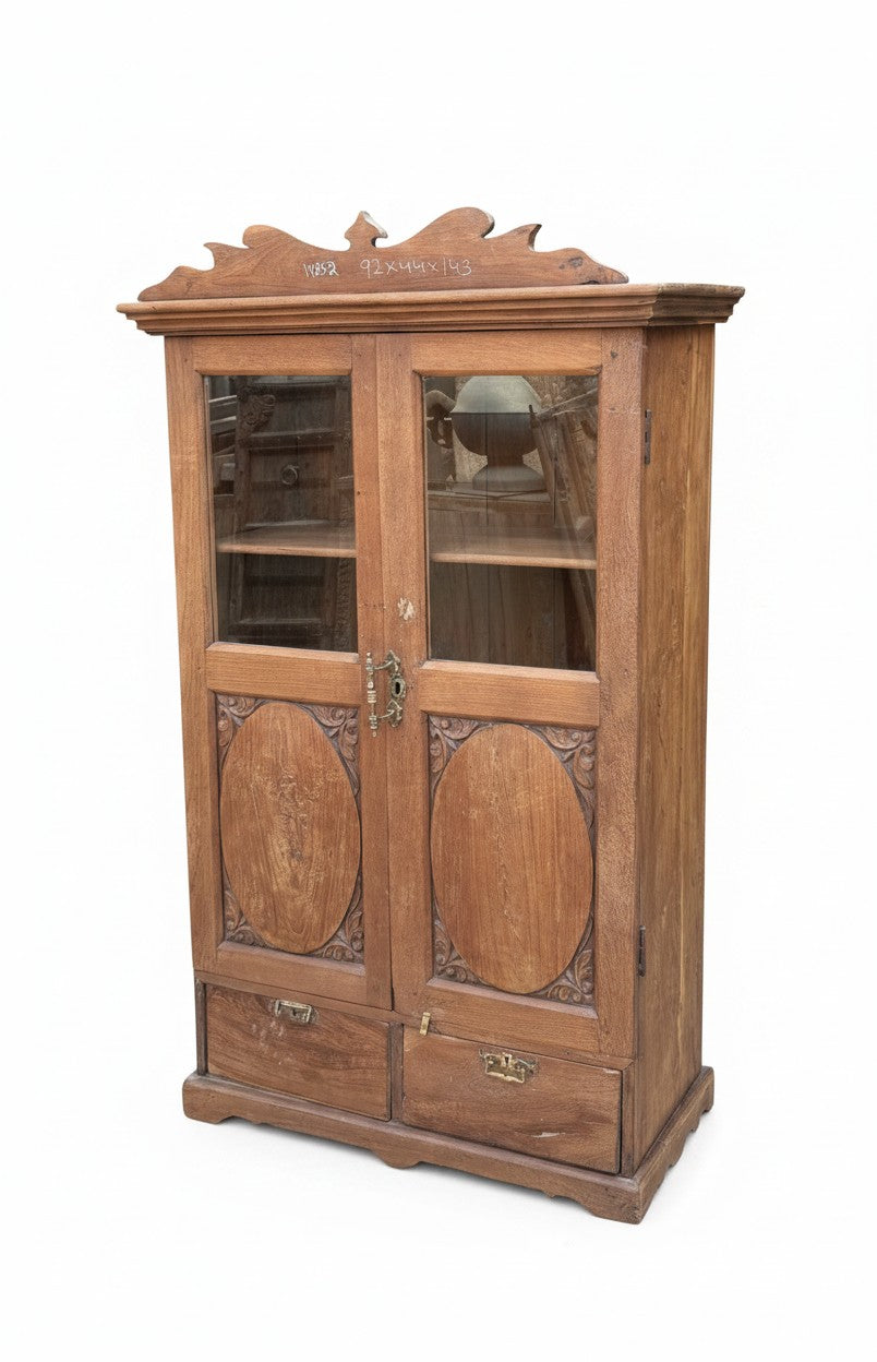 Bedroom Antique Almirah - close-up detail of hand-carved solid wood finish and joinery, KBART SKU KBART-1018