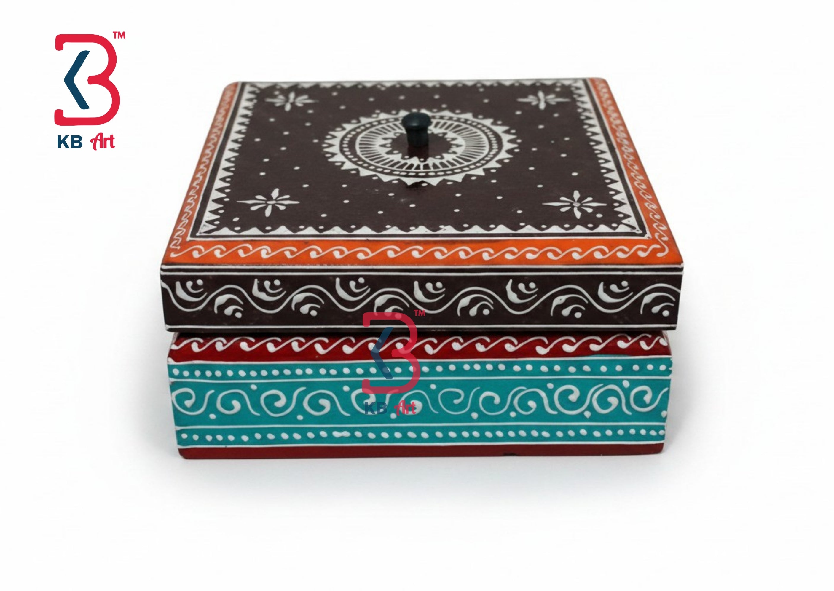 KB ART Wooden Hand Painted Square Jewelry Box - Styled Display in Home Interior Setting - Handcrafted Wooden Decor Jodhpur