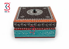KB ART Wooden Hand Painted Square Jewelry Box - Styled Display in Home Interior Setting - Handcrafted Wooden Decor Jodhpur