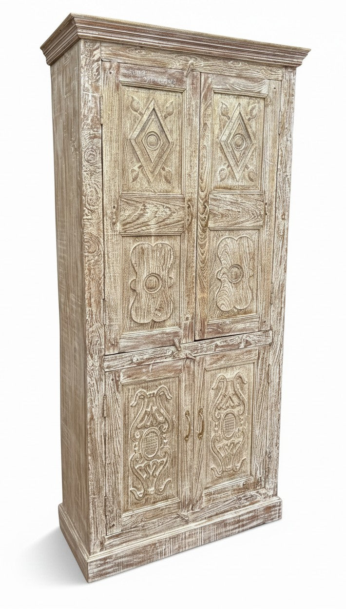 Scraped Finish Wardrobe - close-up detail of hand-carved solid wood finish and joinery, KBART SKU KBART-1078