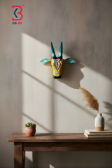 KB ART Carved Bull Head Wall Decor Pichwai - Close-Up of Hand-Carved Artisan Texture - Handcrafted Wooden Decor Jodhpur