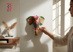 KB ART Wooden Elephant Head 7inches - Styled Display in Home Interior Setting - Handcrafted Wooden Decor Jodhpur