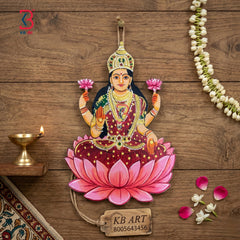 KB ART Mdf Cutouts Laxmi Ji Pichwai - Close-Up of Hand-Carved Artisan Texture - Handcrafted Wooden Decor Jodhpur