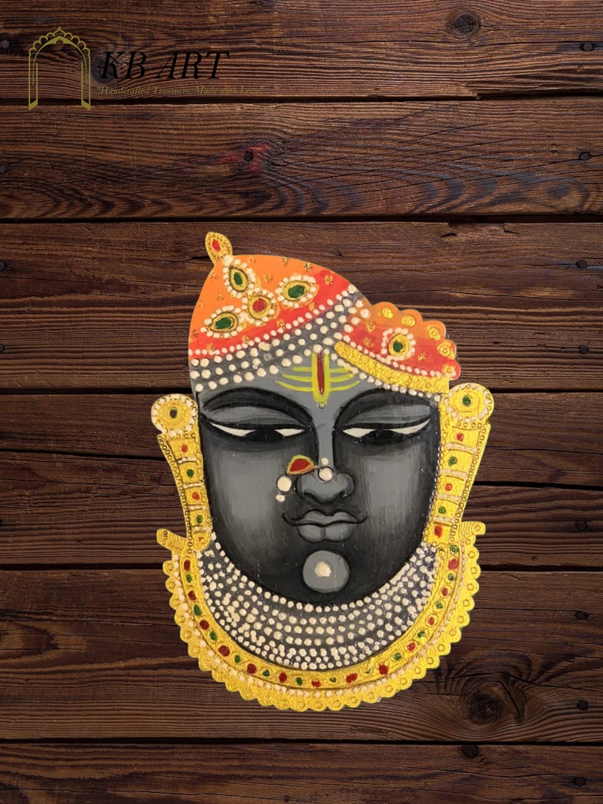 KB ART Shrinathji Face Pichwai Mdf Cutout - Back View Highlighting Build Quality - Handcrafted Wooden Decor Jodhpur