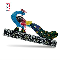 KB ART Hand Painted Peacock Key Stand - Styled Display in Home Interior Setting - Handcrafted Wooden Decor Jodhpur