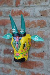 KB ART Carved Bull Head Wall Decor Pichwai - Side Angle Showing Finish and Craftsmanship - Handcrafted Wooden Decor Jodhpur