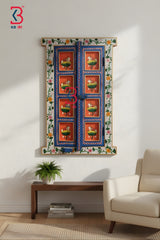 KB ART Jharokha Pichwai Mirror Wall Decor - Front View of Handcrafted Detailing - Handcrafted Wooden Decor Jodhpur
