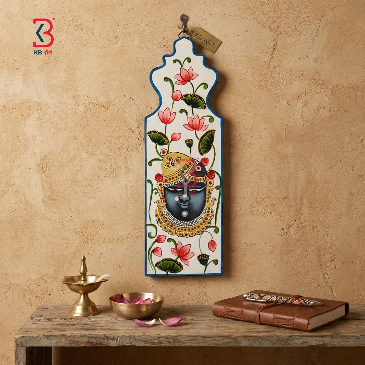 KB ART Jharokha Type Wall Plates Shrinathji - Front View of Handcrafted Detailing - Handcrafted Wooden Decor Jodhpur