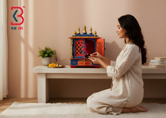 KB ART Handcrafted Wooden Home Temple Medium with Jalli Lattice Work – Jodhpur Pooja Mandir Furniture