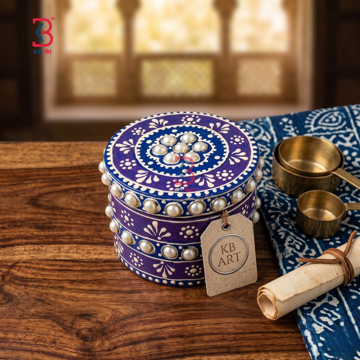 KB ART Hand Painted Wooden Ring Box Purple - Close-Up of Hand-Carved Artisan Texture - Handcrafted Wooden Decor Jodhpur