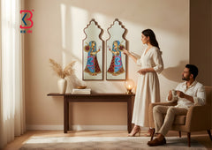 KB ART Jharokha Type Wall Plates Ladies - Styled Display in Home Interior Setting - Handcrafted Wooden Decor Jodhpur