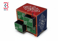 KB ART Wooden 4 Drawer Jewelry Chest - Styled Display in Home Interior Setting - Handcrafted Wooden Decor Jodhpur