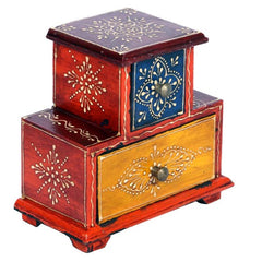 KB ART Wooden 2 Drawer Triangle Mdf Box - Side Angle Showing Finish and Craftsmanship - Handcrafted Wooden Decor Jodhpur
