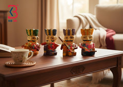KB ART Hand Painted Musician Set - Styled Display in Home Interior Setting - Handcrafted Wooden Decor Jodhpur