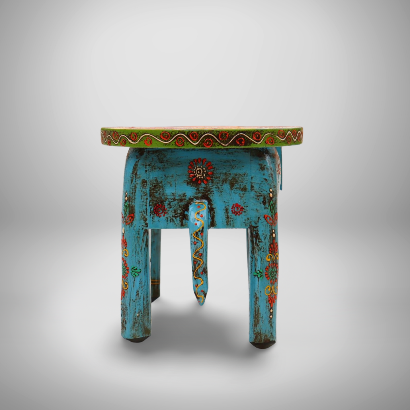 KB ART Handpainted Wooden Elephant Stool –  8 Inch Multicolour Amboz Jodhpuri Art | Antique Look Handcarved Home & Table Décor