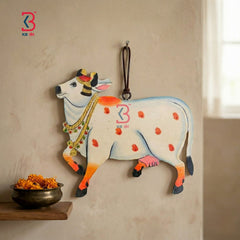 KB ART Mdf Cutouts Cow Pichwai - Close-Up of Hand-Carved Artisan Texture - Handcrafted Wooden Decor Jodhpur