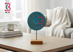 KB ART Blue Round Wooden Table Decor Stand - Styled Display in Home Interior Setting - Handcrafted Wooden Decor Jodhpur