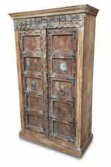 Reclaimed Wood Jharokha Cabinet - close-up detail of hand-carved reclaimed wood finish and joinery, KBART SKU KBART-1072