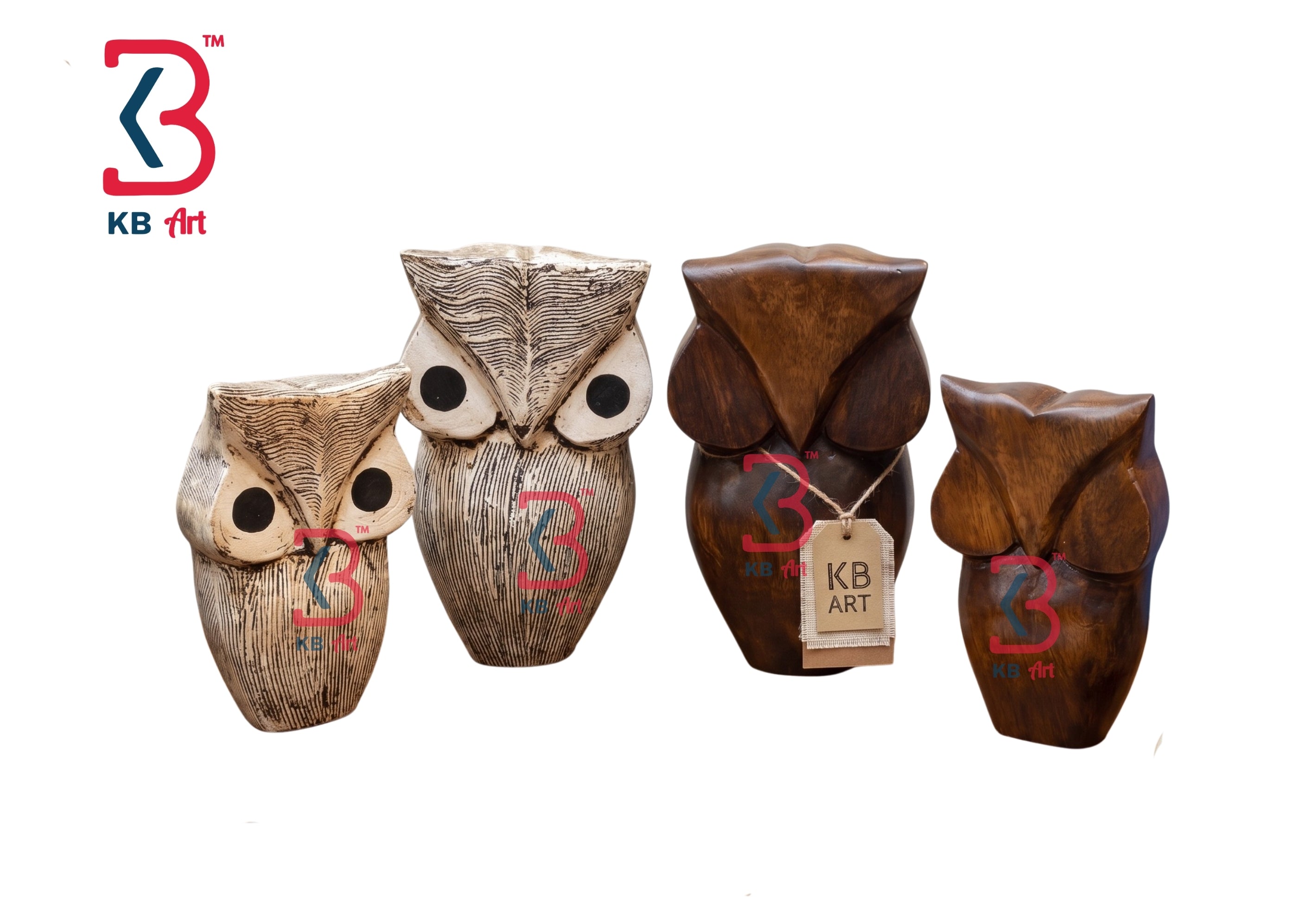 KB ART Wooden Distressed Antique Owl - Close-Up of Hand-Carved Artisan Texture - Handcrafted Wooden Decor Jodhpur