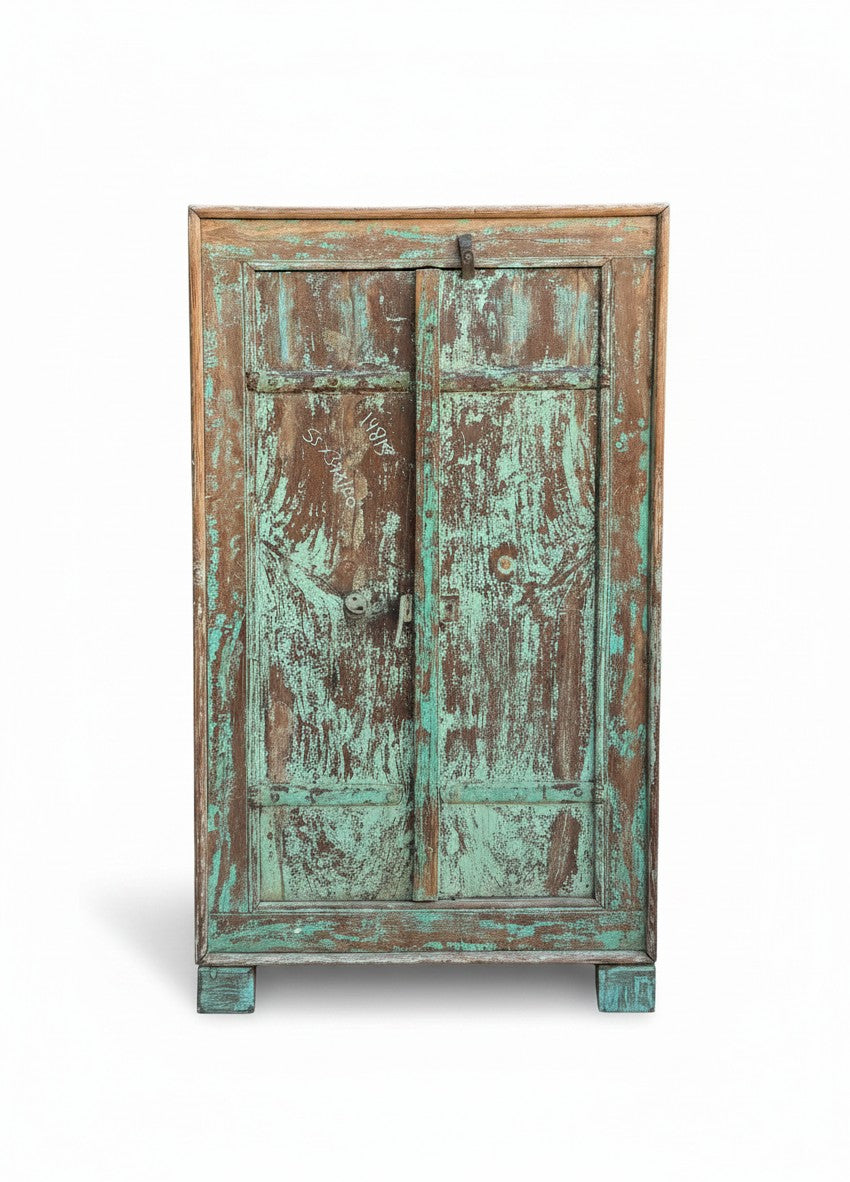 Aged Hardwood Cabinet - close-up detail of hand-carved solid hardwood finish and joinery, KBART SKU KBART-1001