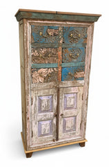 Aged Patina Wood Cabinet - close-up detail of hand-carved solid wood finish and joinery, KBART SKU KBART-1003