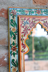 KB ART Multicolor Handpainted Wooden Wall Mirror – 9.5x19 Inch  | Traditional Misri Art Arch Mirror | Jharokha Boho Decor Frame