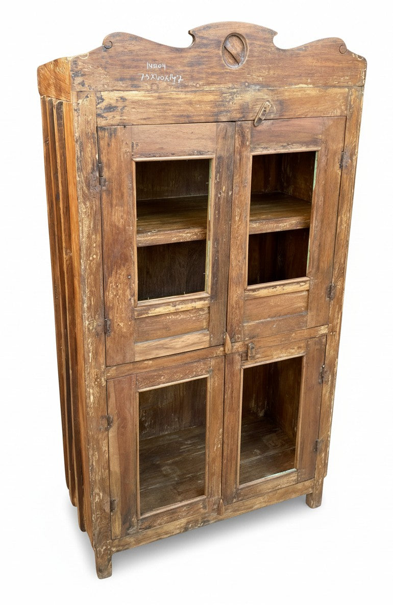 Antique Indian Haveli Style Cabinet - close-up detail of hand-carved solid wood finish and joinery, KBART SKU KBART-1004
