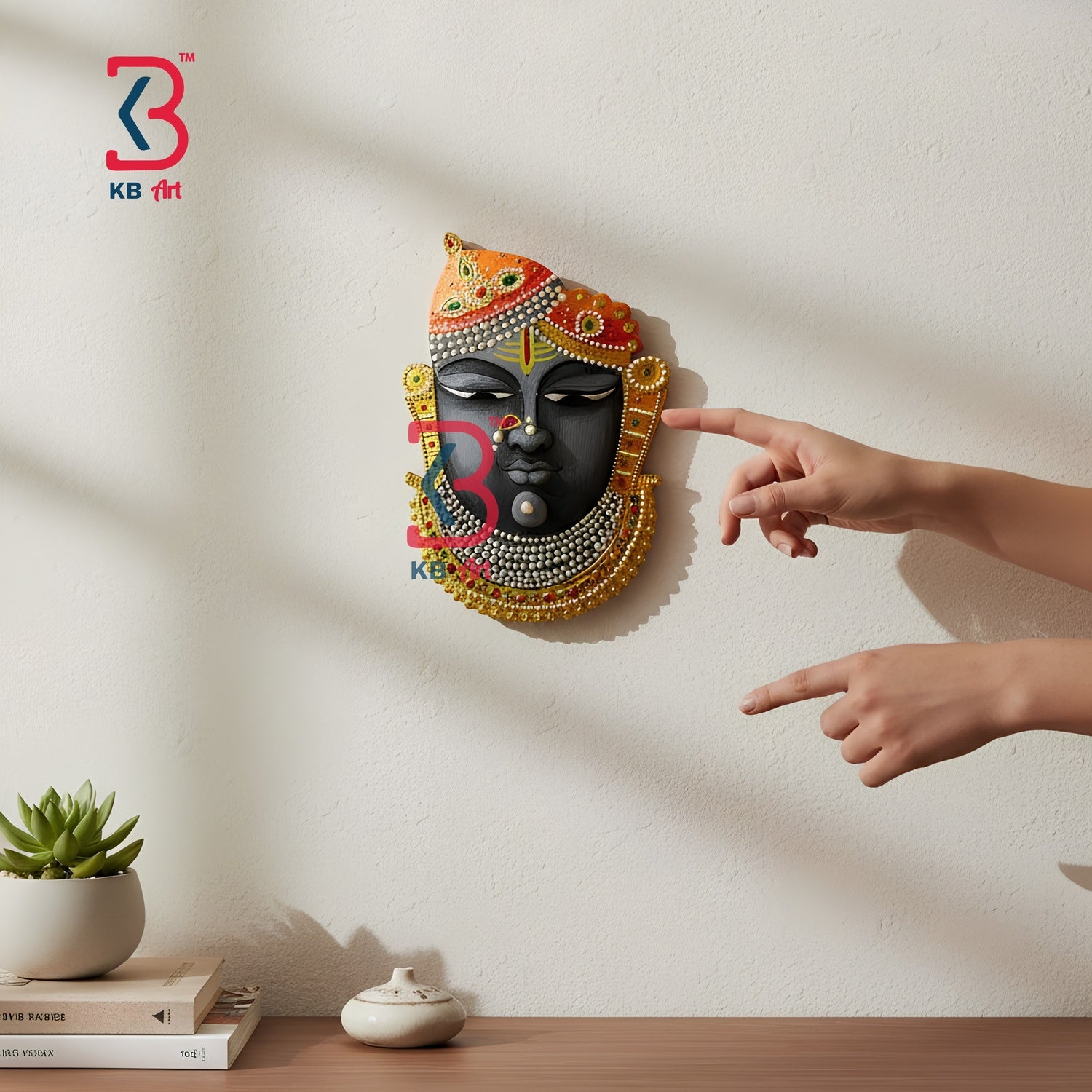 KB ART Shrinathji Face Pichwai Mdf Cutout - Close-Up of Hand-Carved Artisan Texture - Handcrafted Wooden Decor Jodhpur