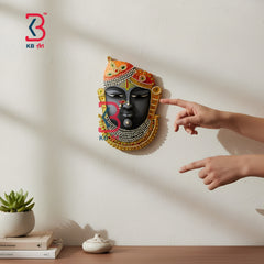 KB ART Shrinathji Face Pichwai Mdf Cutout - Close-Up of Hand-Carved Artisan Texture - Handcrafted Wooden Decor Jodhpur