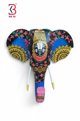 KB ART Wooden Elephant Head Shrinathji 18inches - Front View of Handcrafted Detailing - Handcrafted Wooden Decor Jodhpur