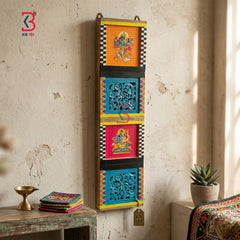 KB ART Krishna Mural Small Wall Decor Gate - Styled Display in Home Interior Setting - Handcrafted Wooden Decor Jodhpur