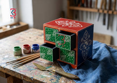 KB ART Wooden 4 Drawer Jewelry Chest - Side Angle Showing Finish and Craftsmanship - Handcrafted Wooden Decor Jodhpur