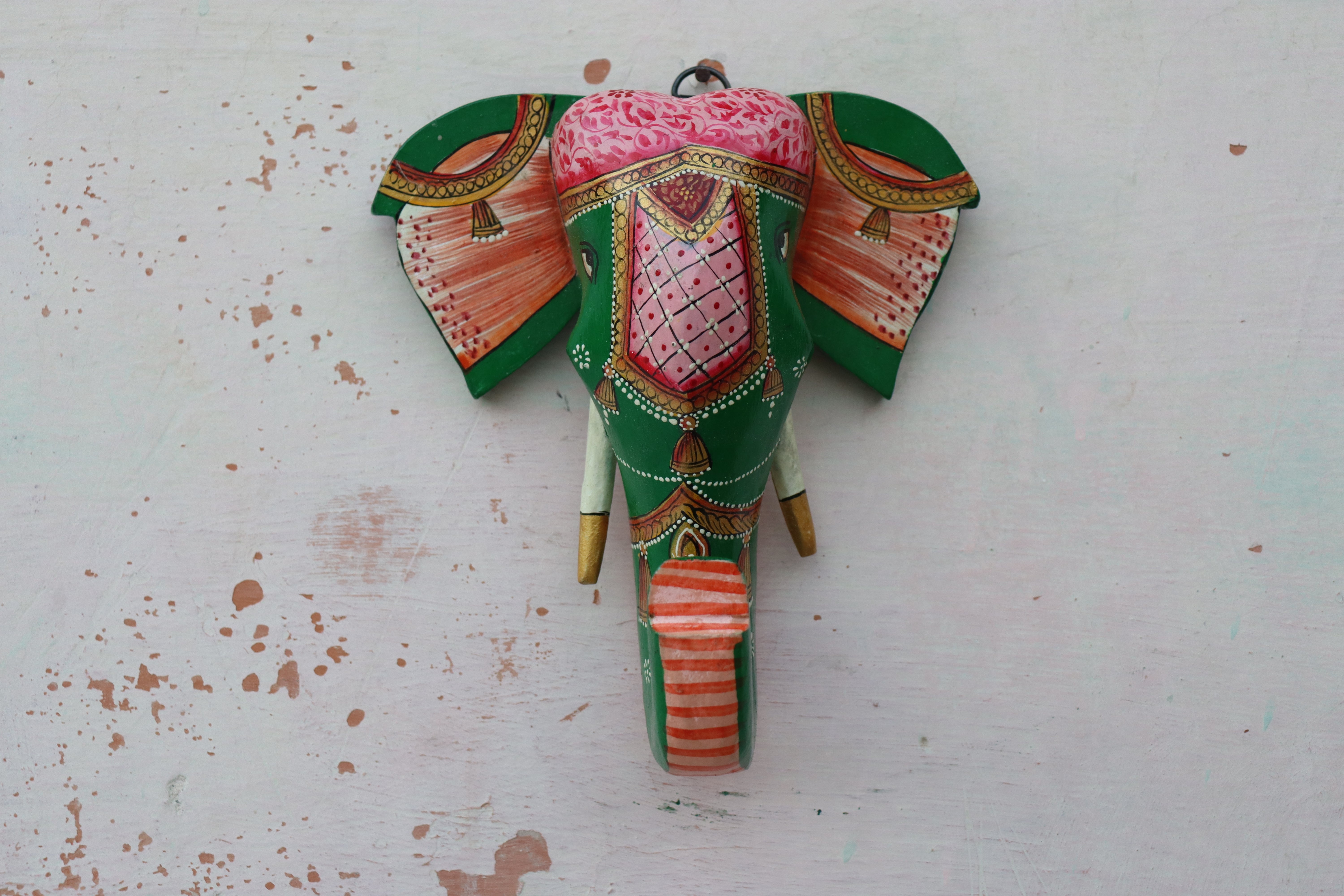 KB ART Wooden Elephant Head 7inches - Side Angle Showing Finish and Craftsmanship - Handcrafted Wooden Decor Jodhpur