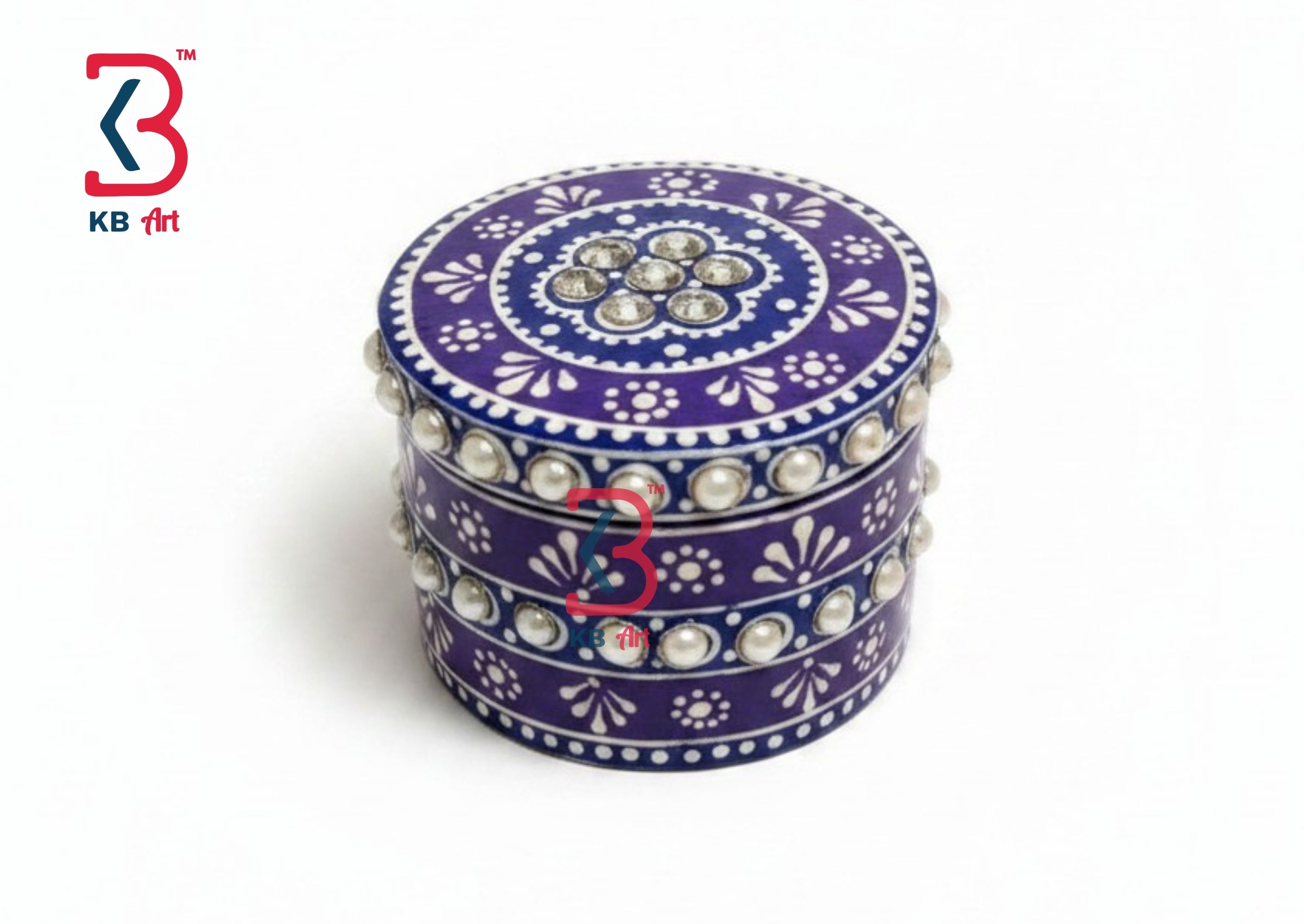 KB ART Hand Painted Wooden Ring Box Purple - Front View of Handcrafted Detailing - Handcrafted Wooden Decor Jodhpur