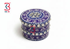 KB ART Hand Painted Wooden Ring Box Purple - Front View of Handcrafted Detailing - Handcrafted Wooden Decor Jodhpur