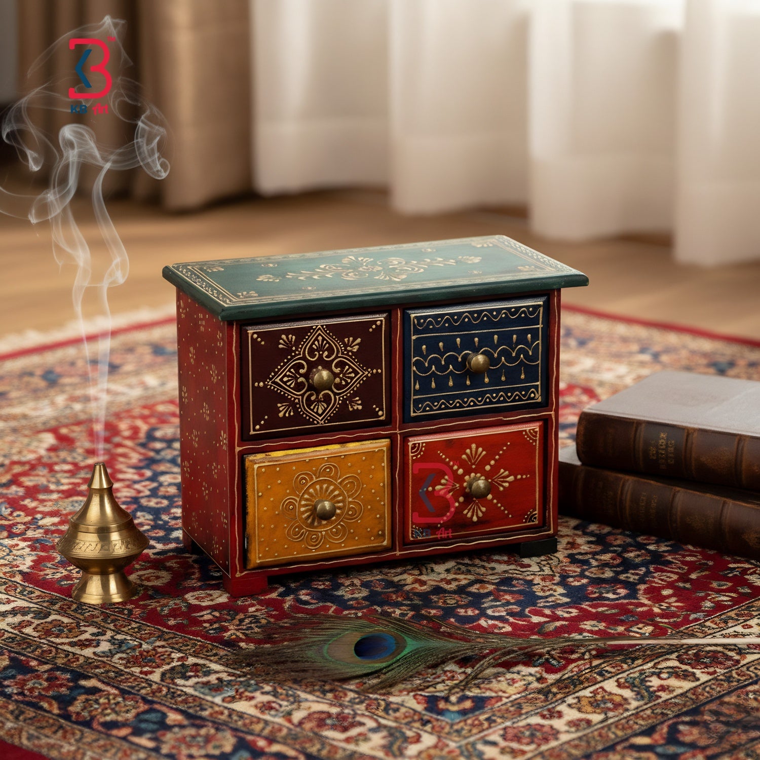 KB ART Wooden 4 Drawer Mdf Box - Back View Highlighting Build Quality - Handcrafted Wooden Decor Jodhpur